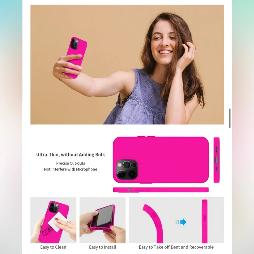 AMAZON Neon Bright Pink iPhone 13 Pro Thin Protective Silicon Shockproof Case